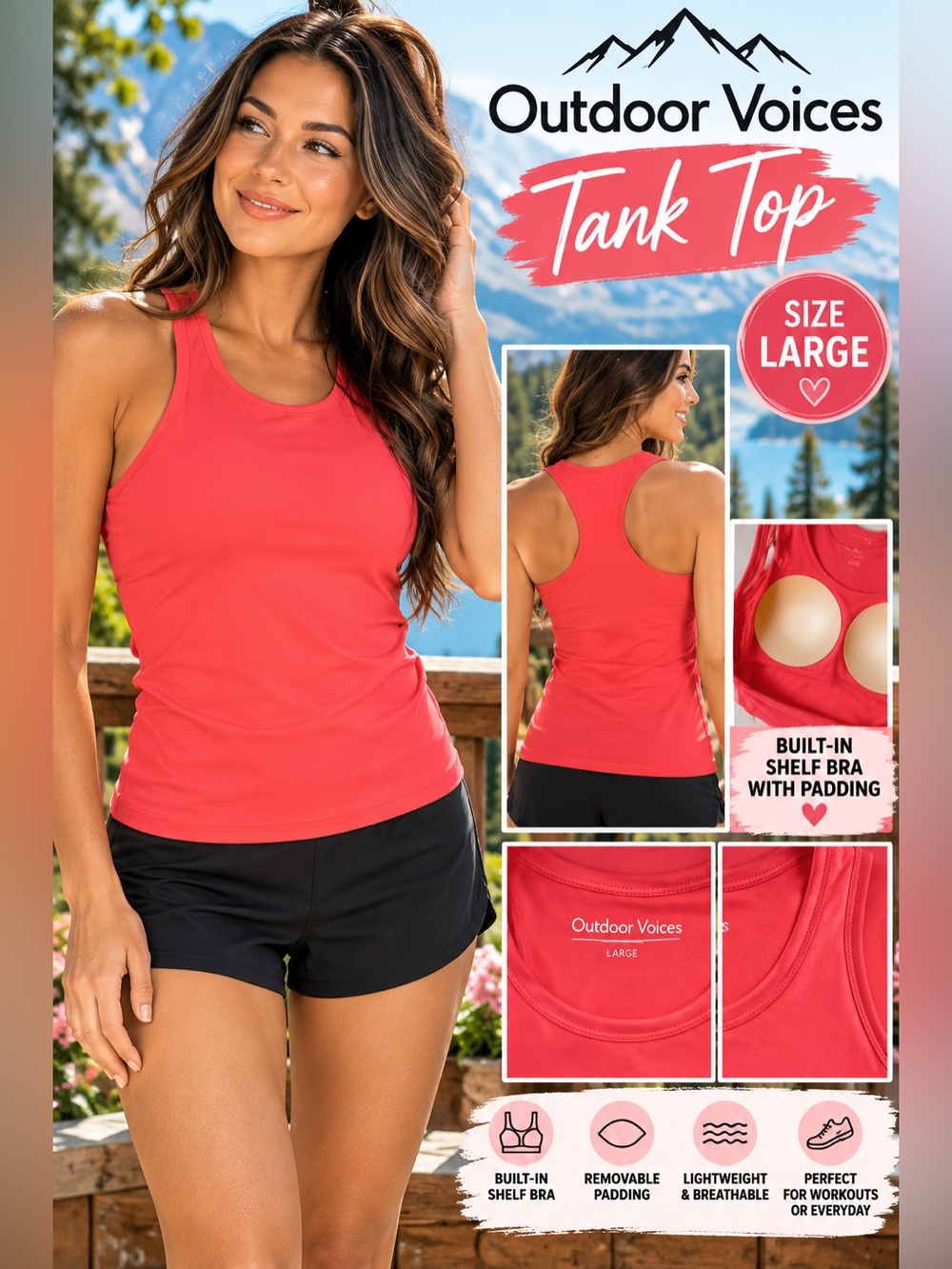 Outdoor Voices Coral Racerback Tank Top